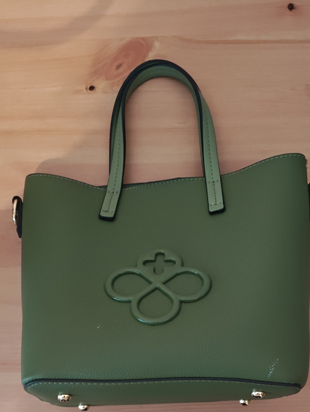 Green Embossed Leather Tote Bag with Dual Top Handles